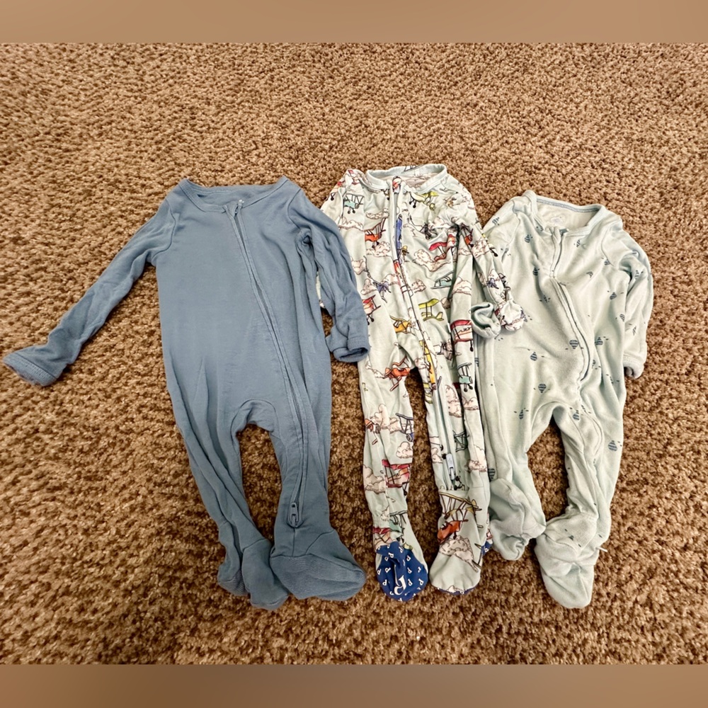 Bundle of Three Newborn Baby Footed Pajamas